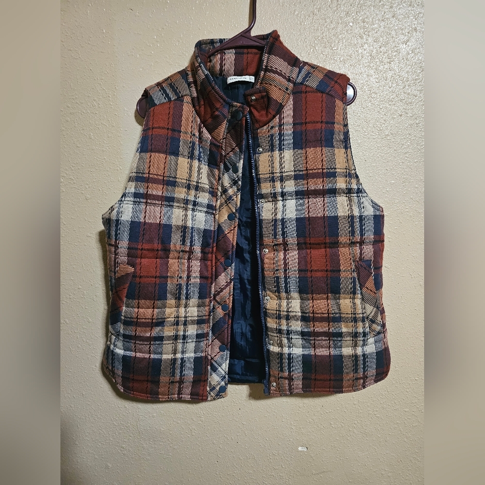Staccato Multicolor Plaid Vest NWOT Size L